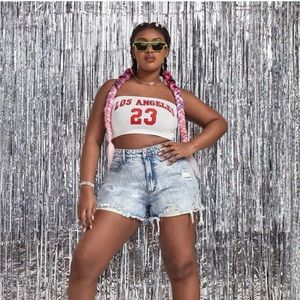 Shein Plus Ripped Raw Hem Denim Shorts
